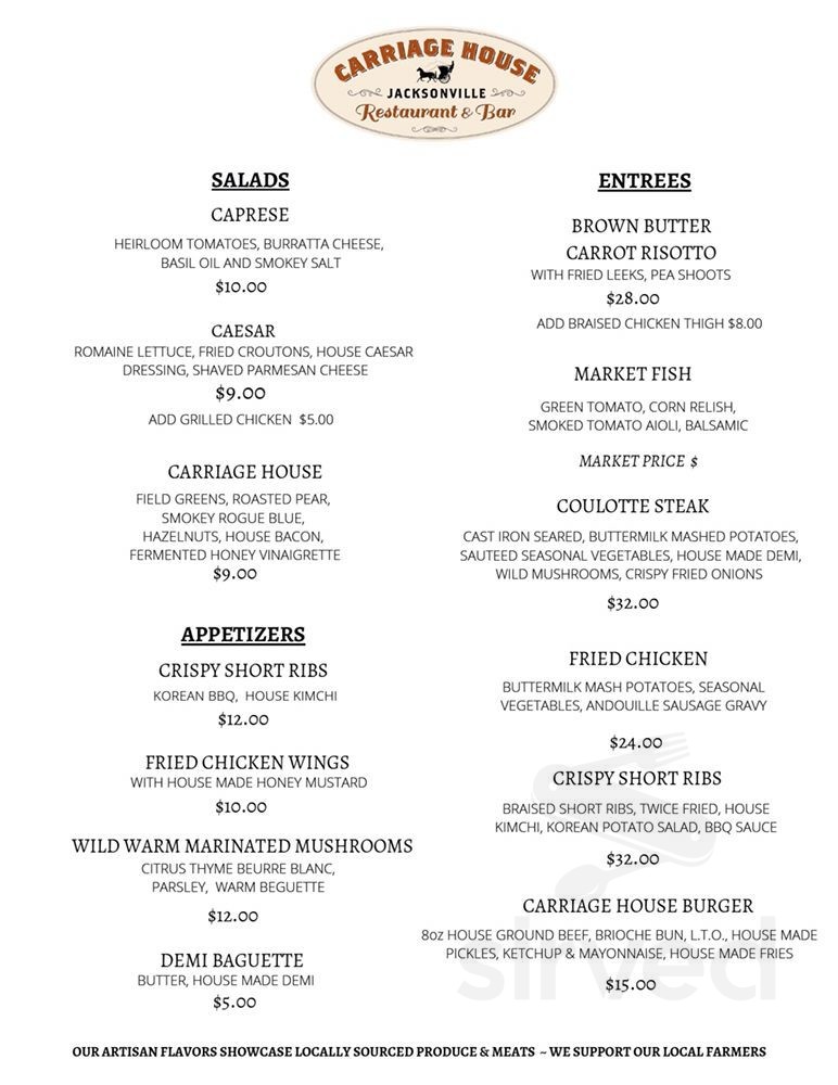 Carriage House Jacksonville menu in Jacksonville, Oregon, USA