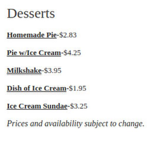 Hobo's Family Restaurant menu in Hyndman, Pennsylvania, USA