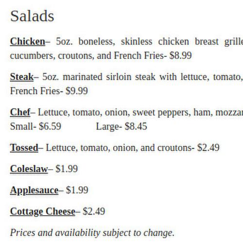 Hobo's Family Restaurant menu in Hyndman, Pennsylvania, USA