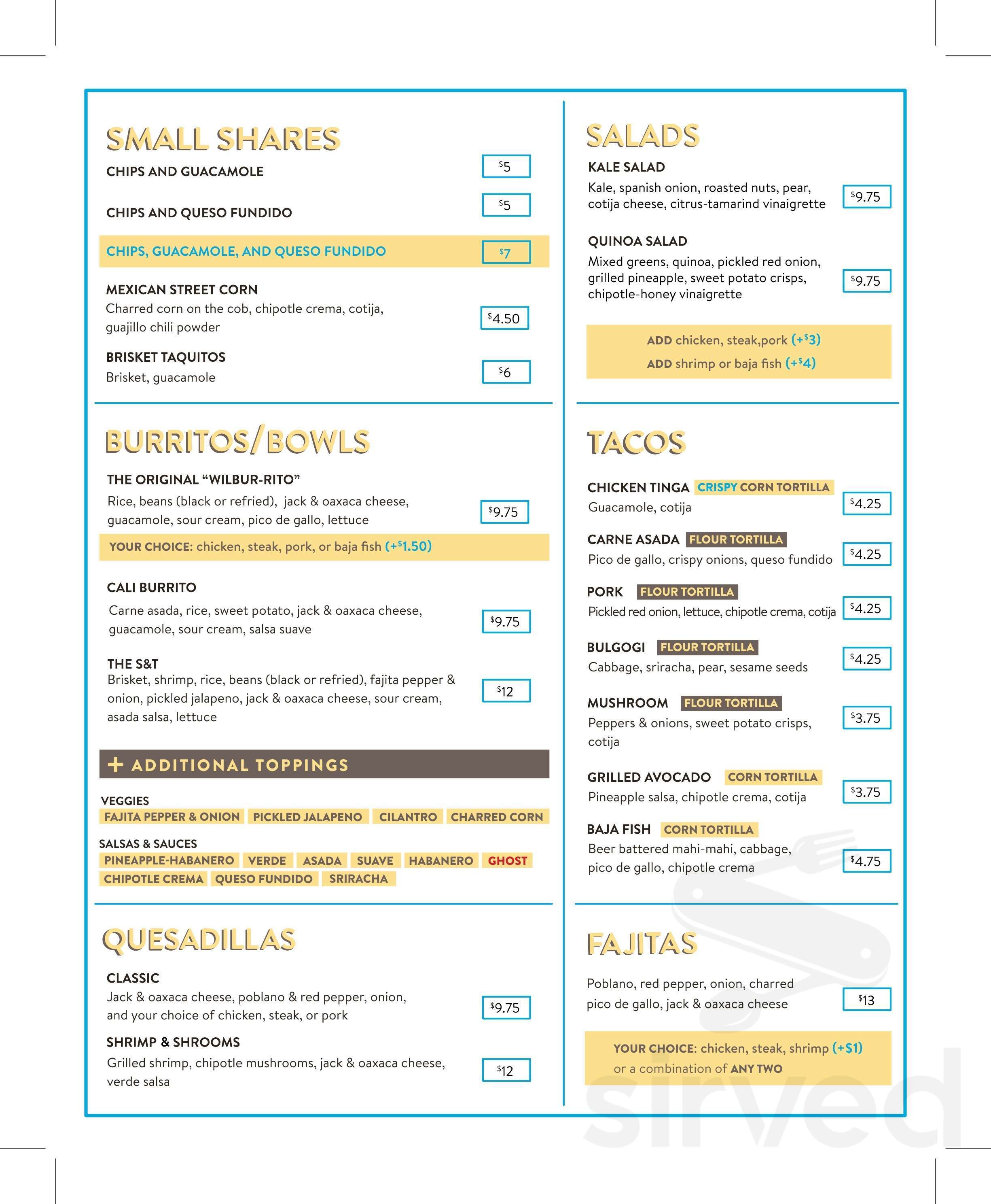 Wilbur Mexicana menu in Toronto, Ontario