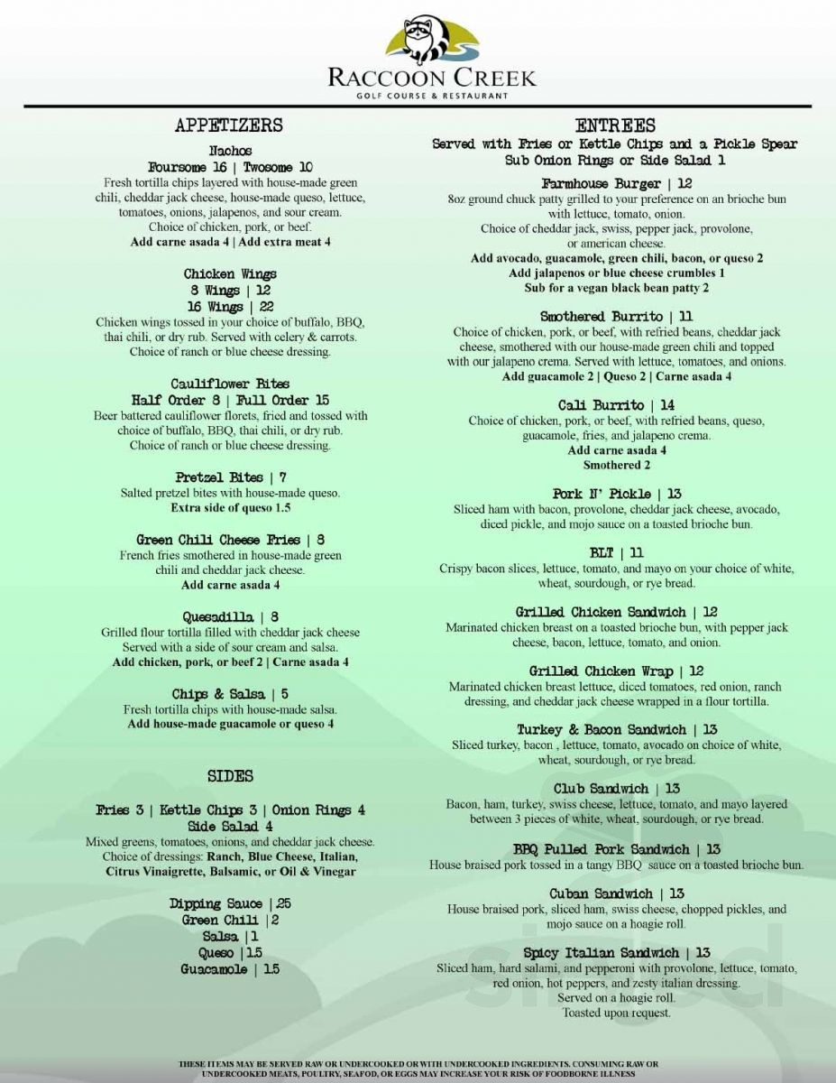 The Farmhouse Grill at Raccoon Creek menu in Littleton, Colorado, USA