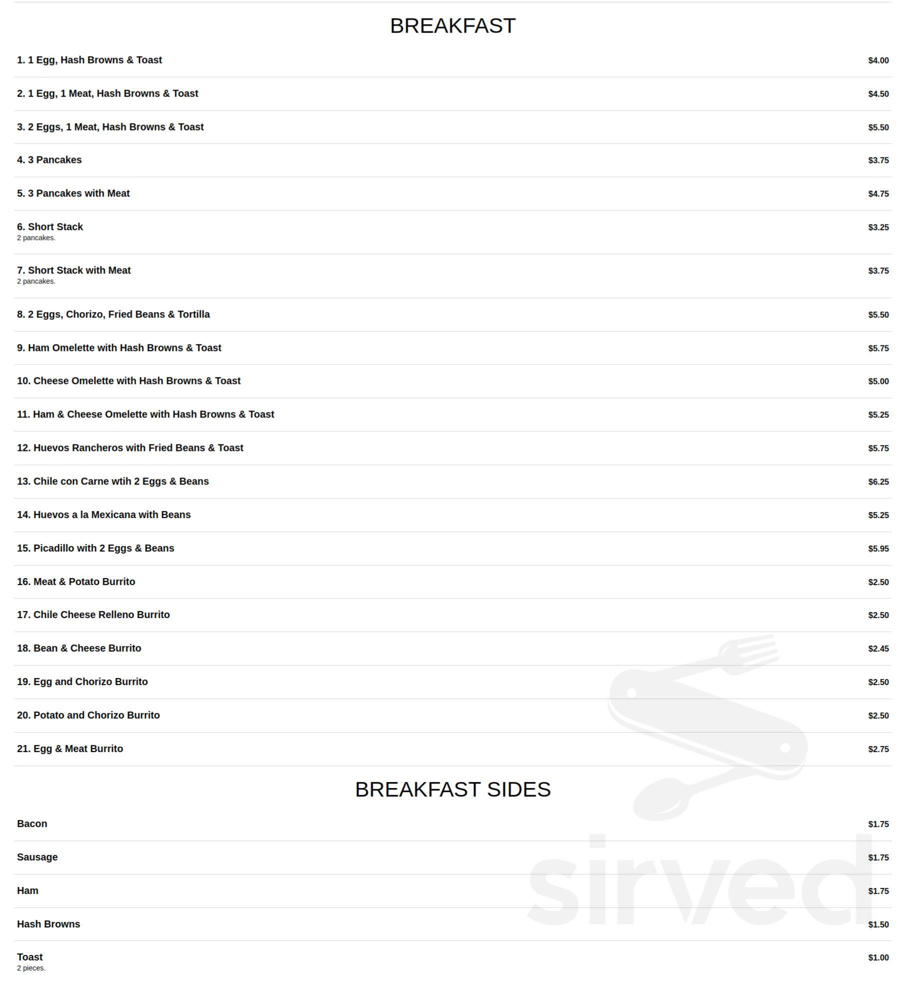 Gonzalos G & R Restaurant menu in El Paso, Texas, USA