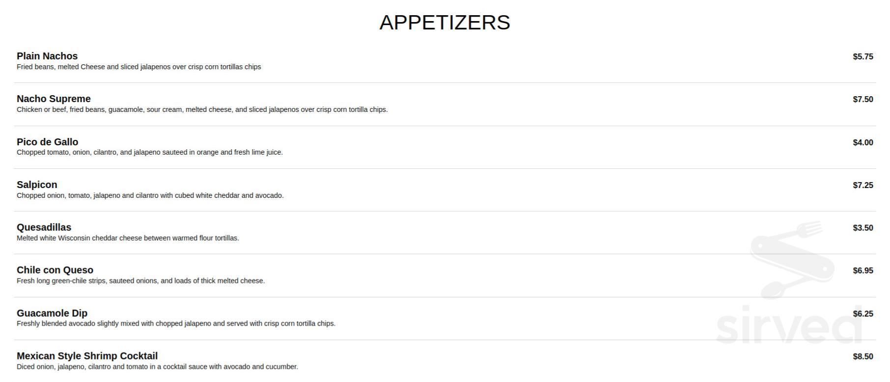 Gonzalos G & R Restaurant menu in El Paso, Texas, USA