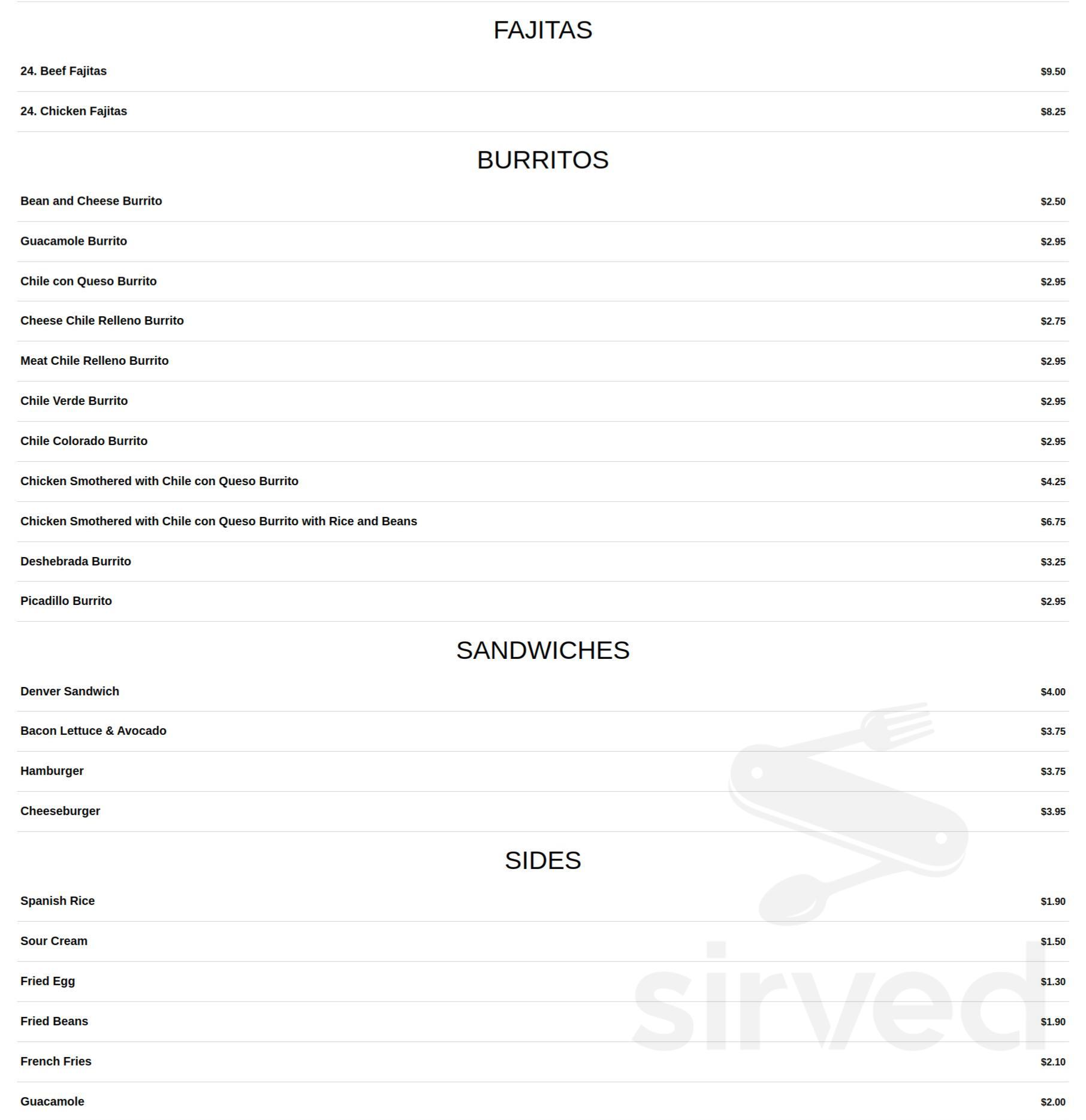 Gonzalos G & R Restaurant menu in El Paso, Texas, USA