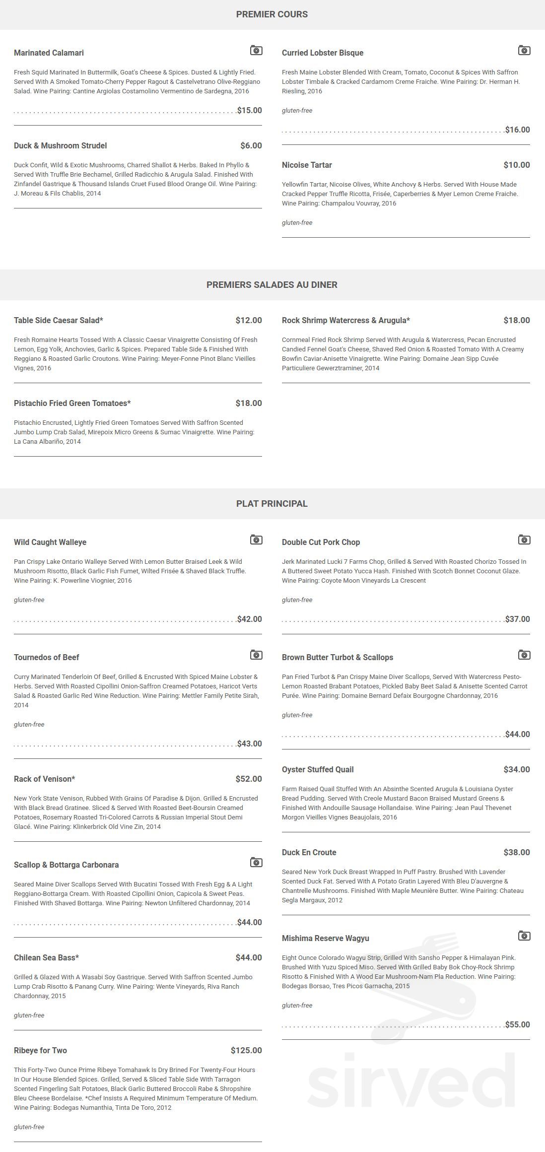 Saint Lawrence Spirits Château menu in Clayton, New York, USA