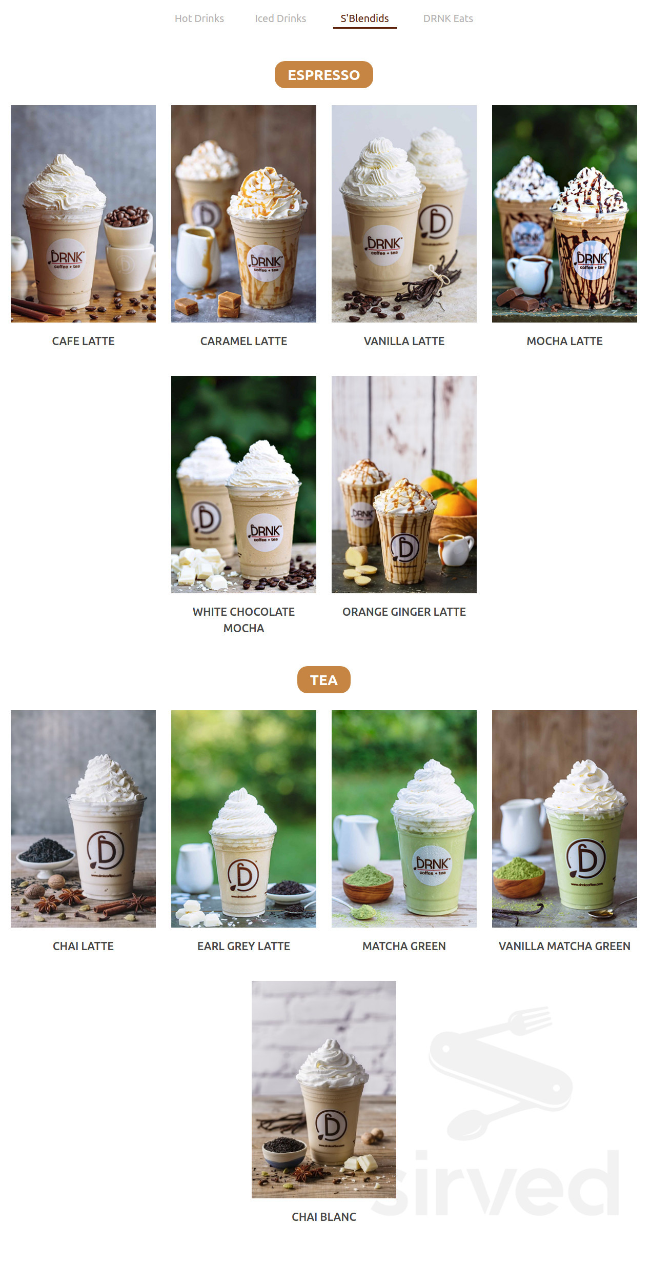 DRNK coffee + tea menu in Los Angeles, California, USA