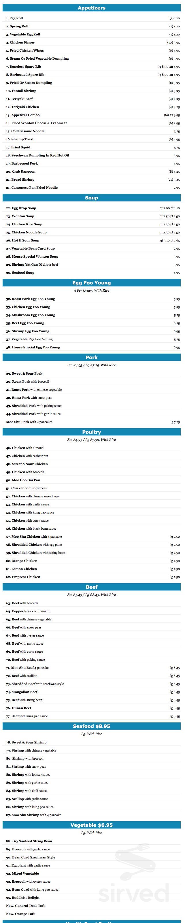 Hunan Spring Restaurant menu in Chicago, Illinois, USA