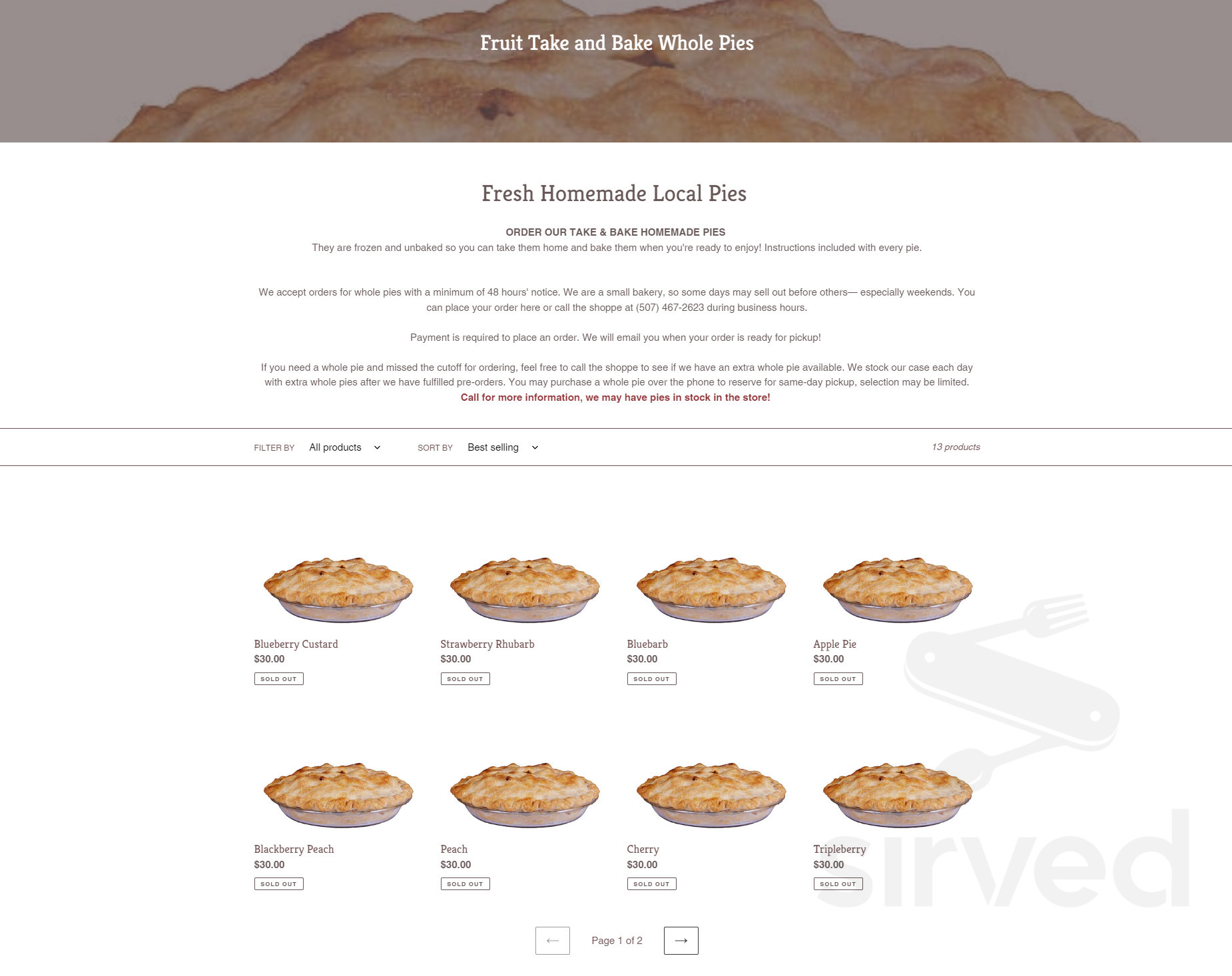 Aroma Pie Shoppe menu in Whalan, Minnesota, USA