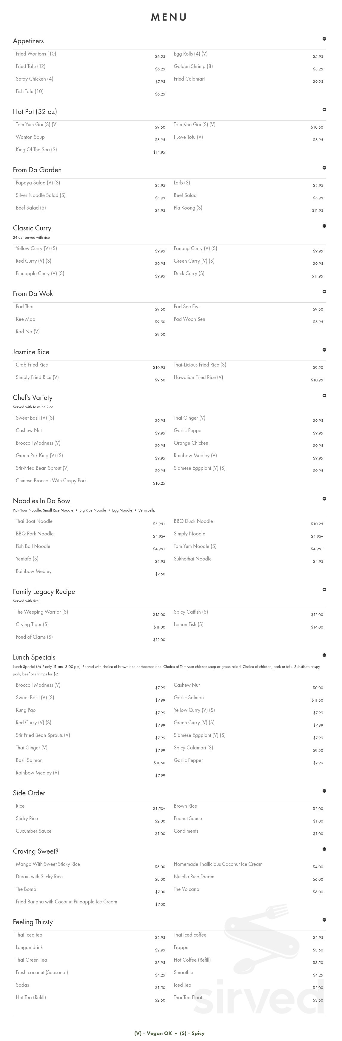 Thailicious menu in Artesia, California