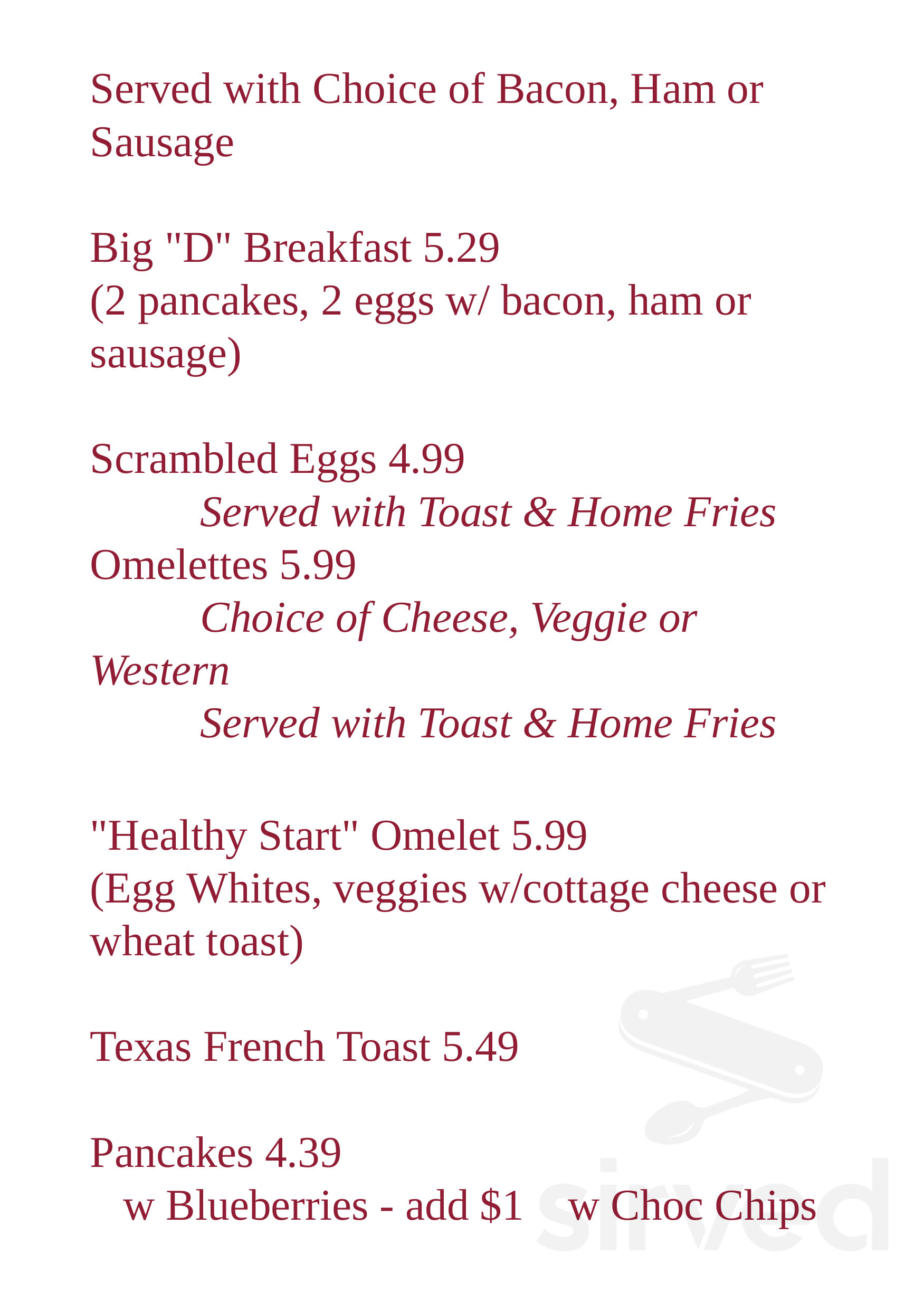 Duchess breakfast menu in Stratford, Connecticut