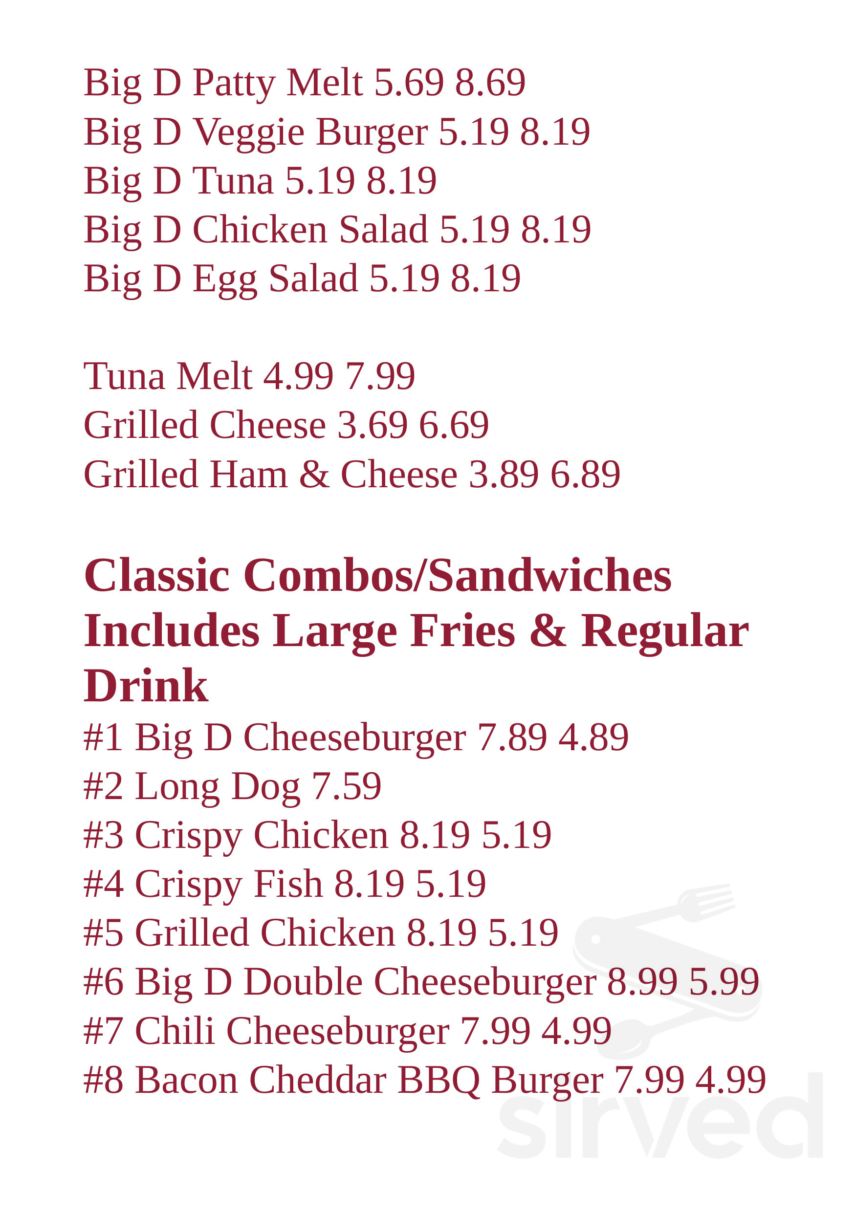 Duchess menu in Stratford, Connecticut