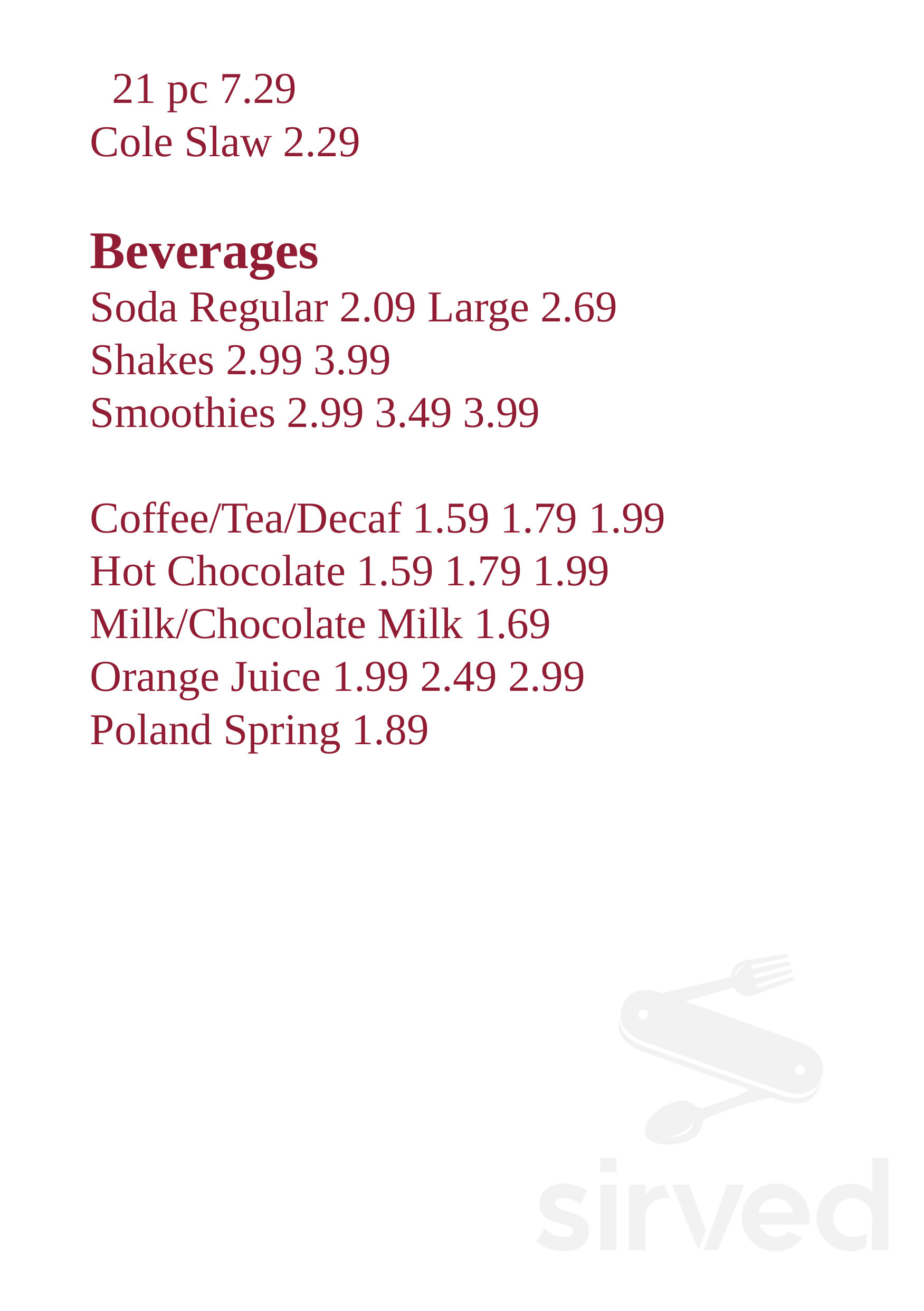 Duchess menu in Stratford, Connecticut