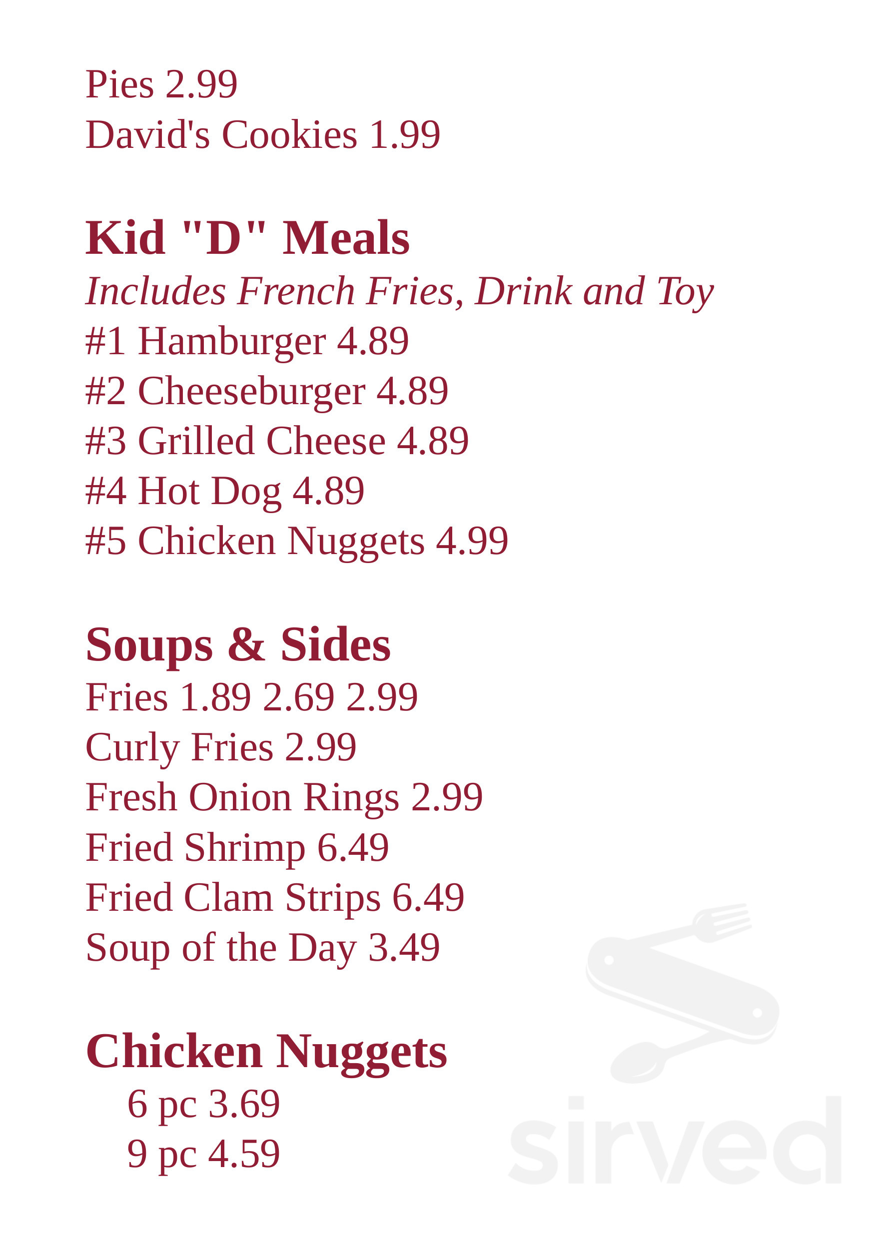 Duchess menu in Stratford, Connecticut