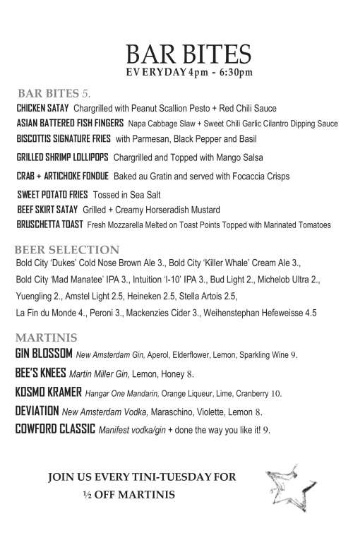 Biscottis menu in Jacksonville, Florida, USA