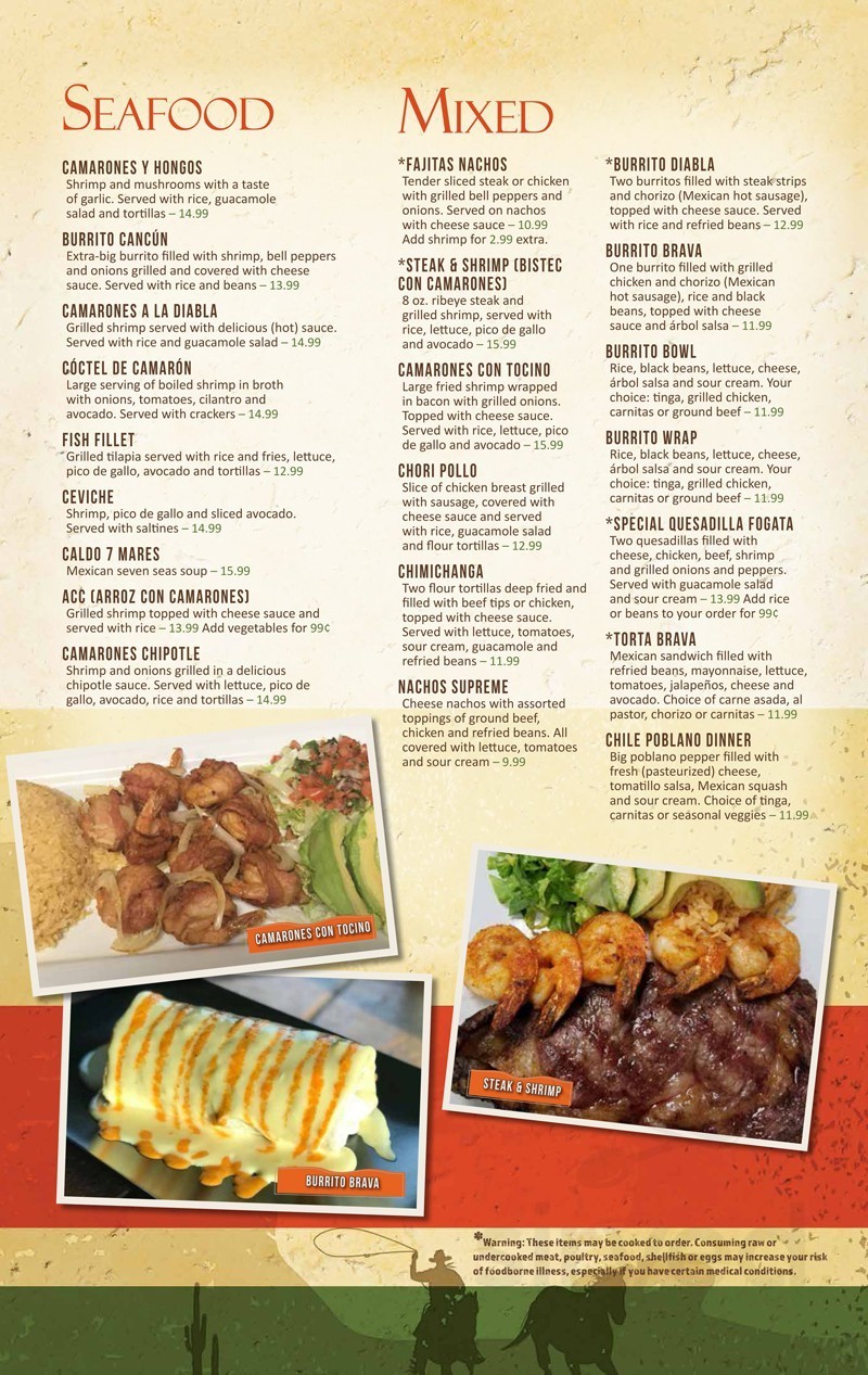 Mariscos Nayarit menu in Raleigh, North Carolina, USA