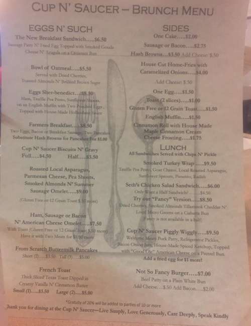 Cup N' Saucer menu in Sherburn, Minnesota, USA