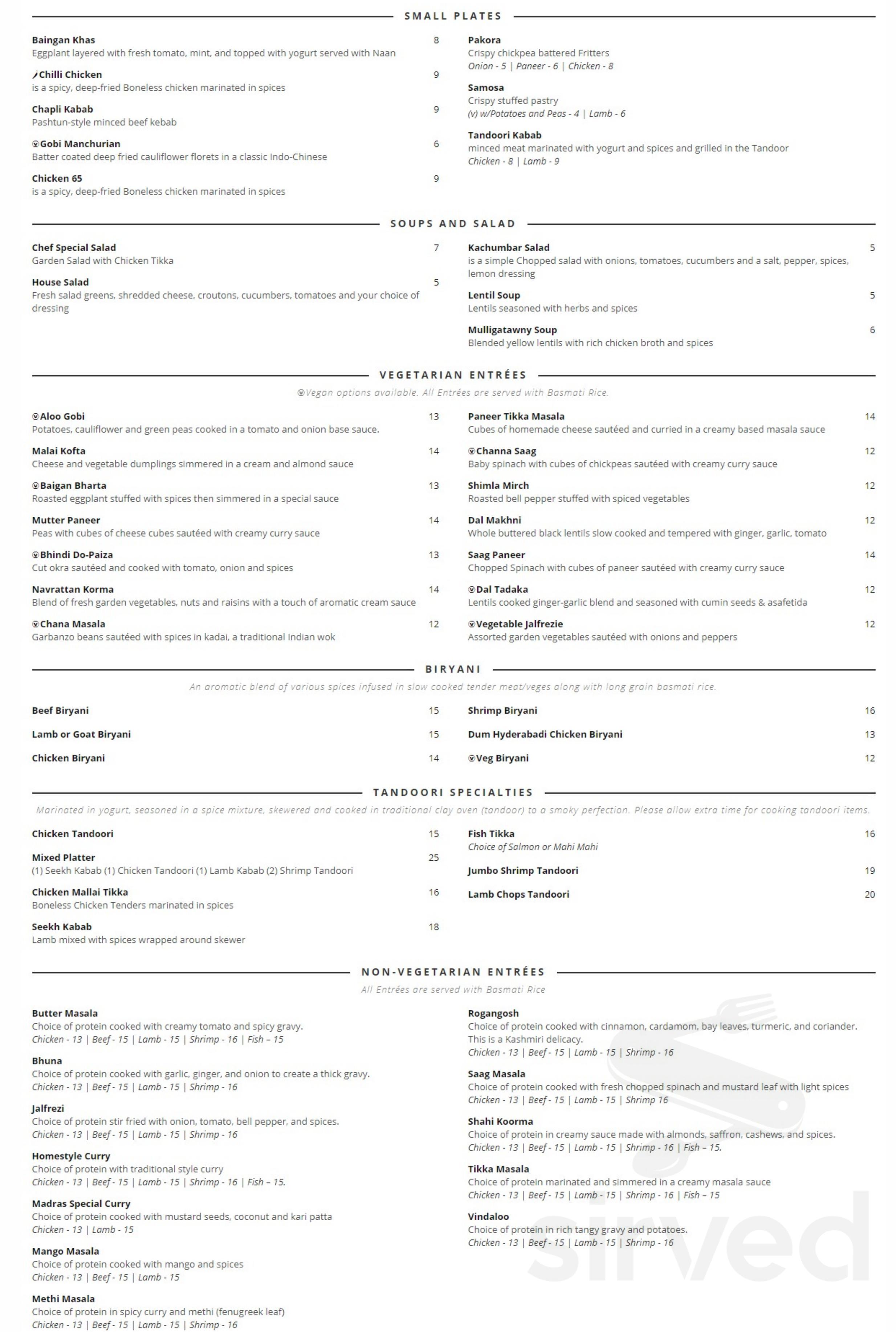 Zeera Indian Restaurant menu in Fuquay-Varina, North Carolina, USA