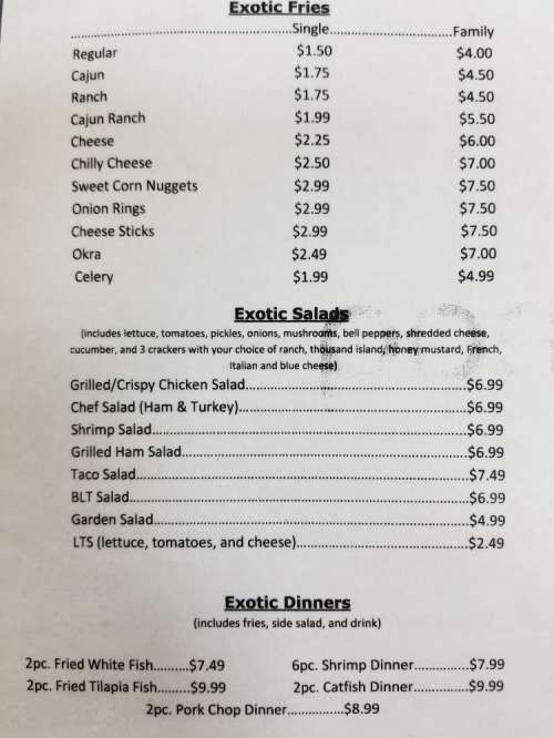 Exotic Wings Pinson menu in Birmingham, Alabama, USA