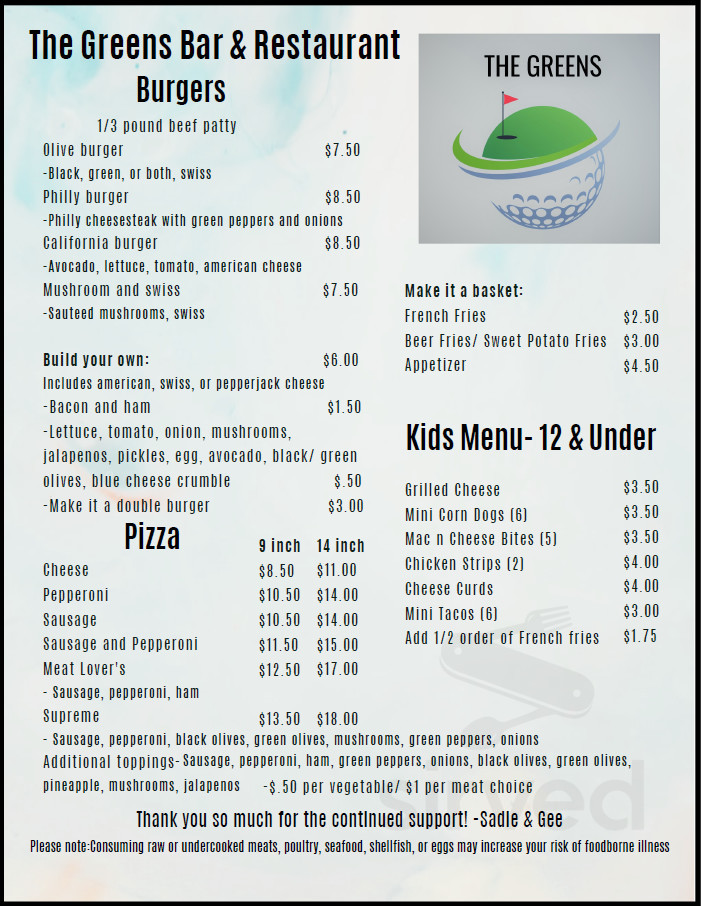 The Greens Bar Restaurant River Run Golf Course Menu In Sparta 
