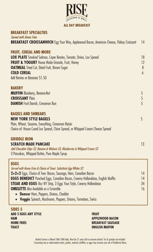 Rise Kitchen & Deli (in Seminole Hard Rock Hollywood) menu in Davie ...