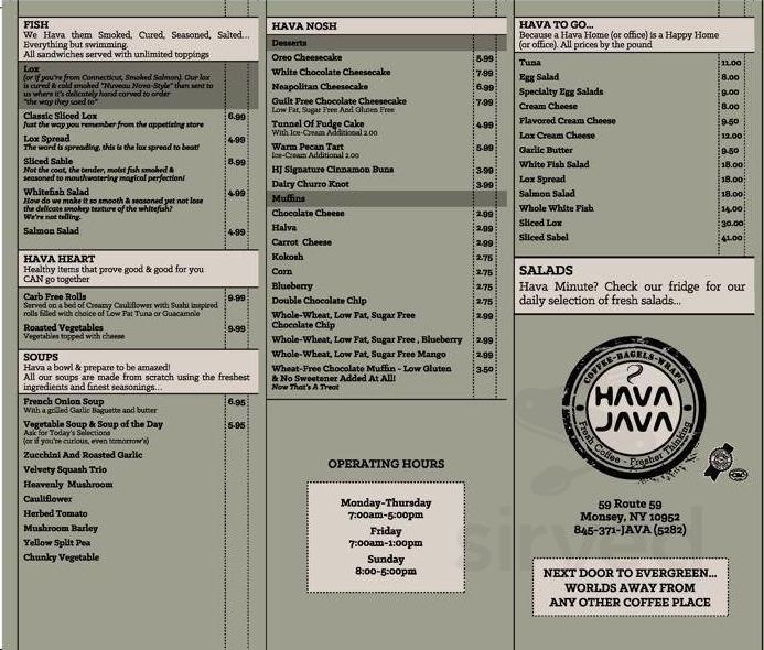Hava Java Wesley menus in Monsey, New York, United States
