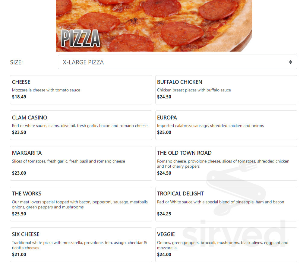 Sergio's Pizza &amp; Restaurant menu in Bridgeport, Connecticut, USA