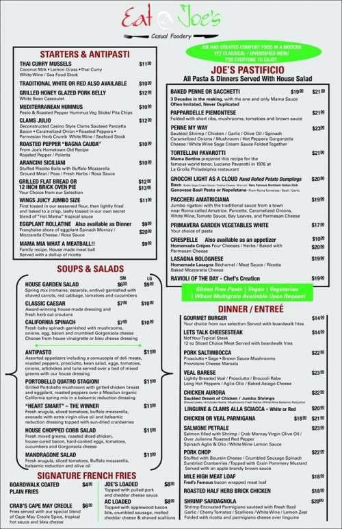 Eat At Joe's EHT menu in Egg Harbor Township, New Jersey, USA
