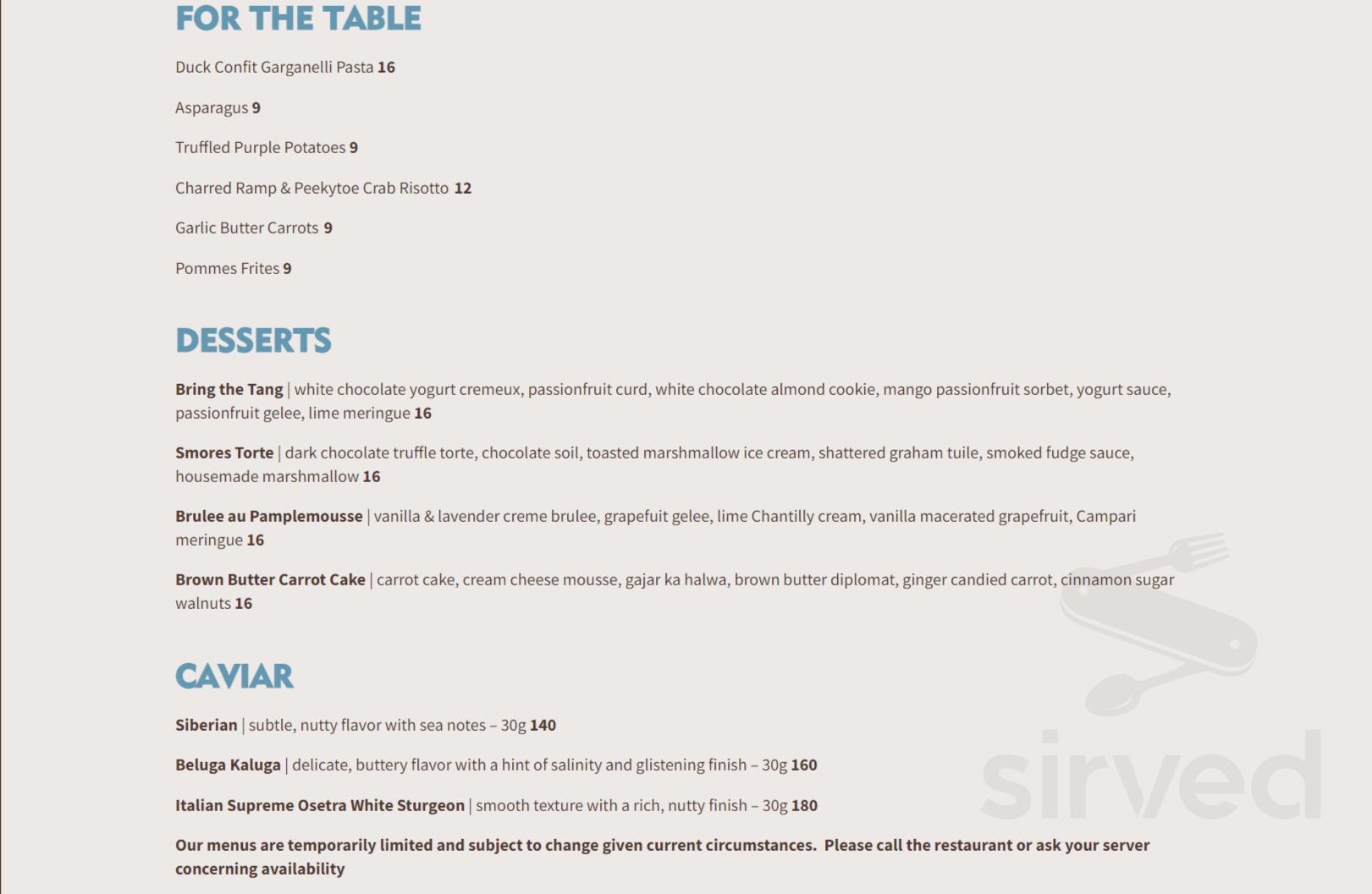 Menu - Pittsburgh PA's Altius | Sirved
