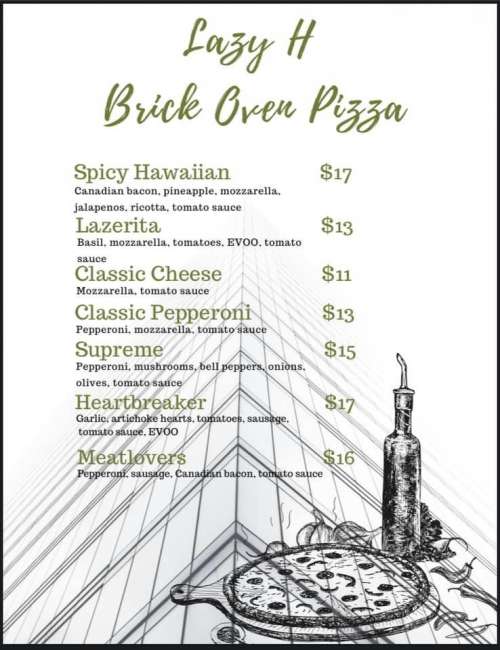 Lazy H Brick Oven Pizza menu in Liberty, Texas, USA