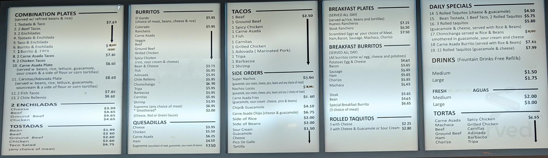 Menu for El Gordo in Wichita, KS Sirved