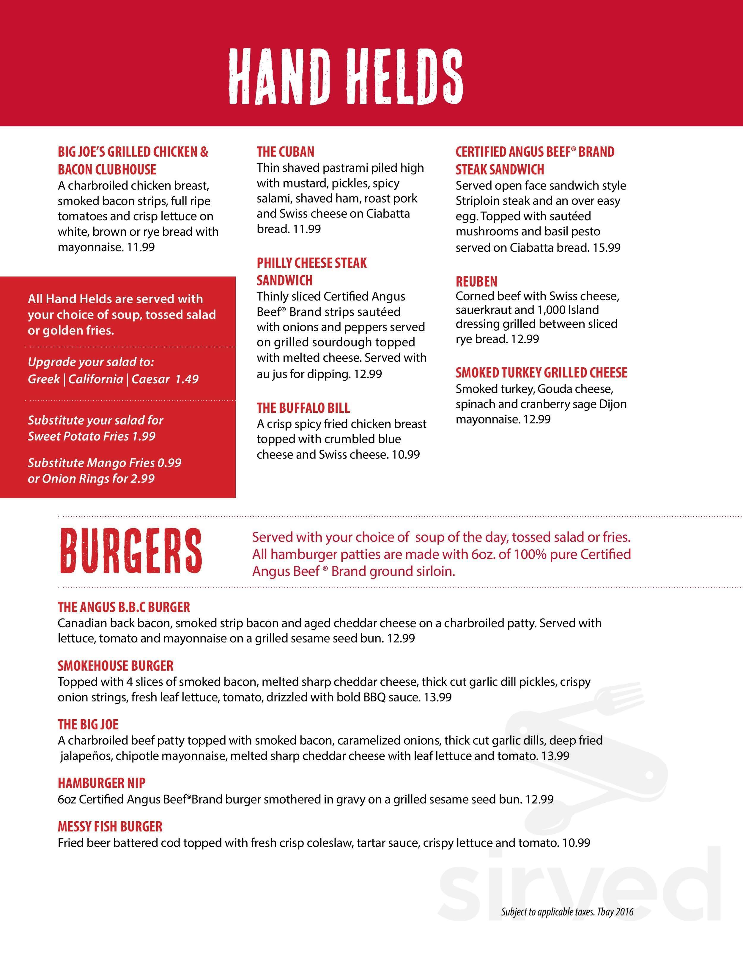 Chicago Joe's Thunder Bay menus in Thunder Bay, Ontario, Canada