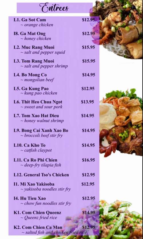 Queenz Asian Cuisine menu in Portland, Oregon, USA