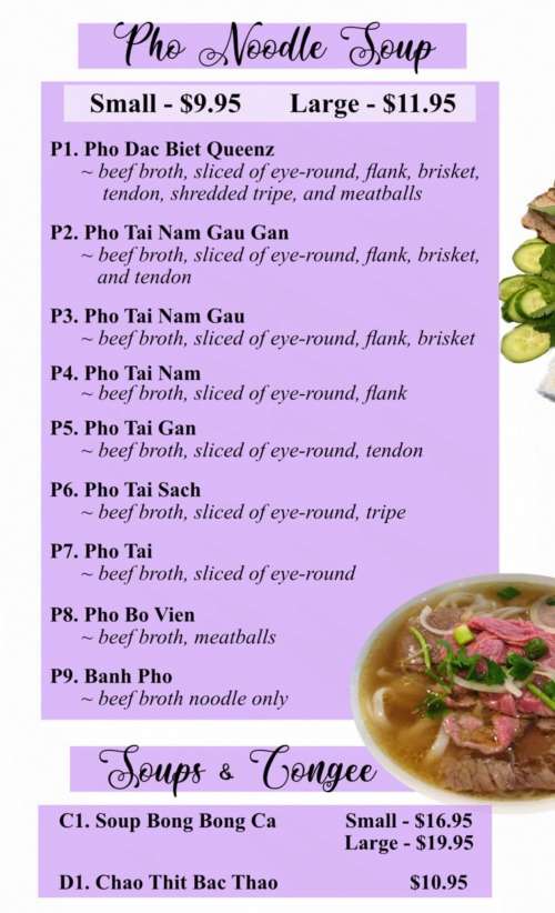 Queenz Asian Cuisine menu in Portland, Oregon, USA