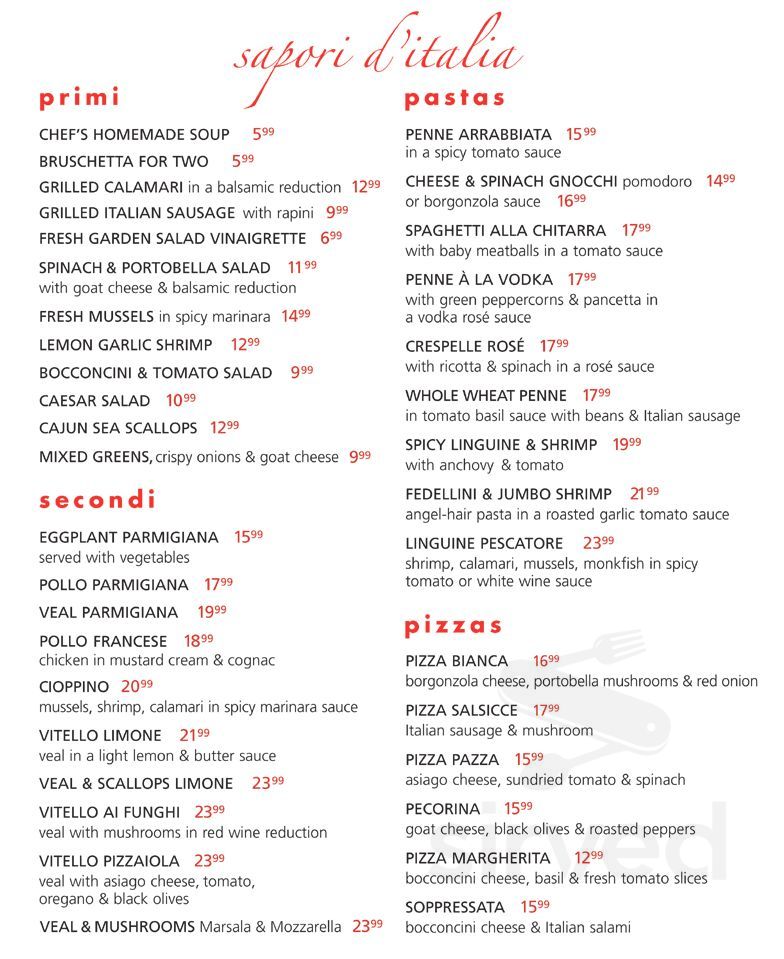 Pazzia Osteria menu in Etobicoke, Ontario