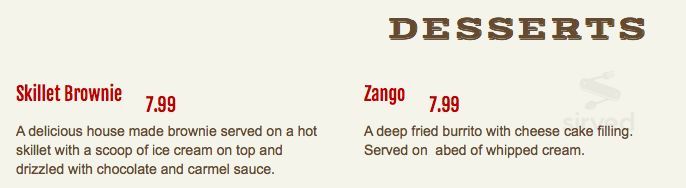 Stateline Bar & Grill dessert menu in Dove Creek, Colorado
