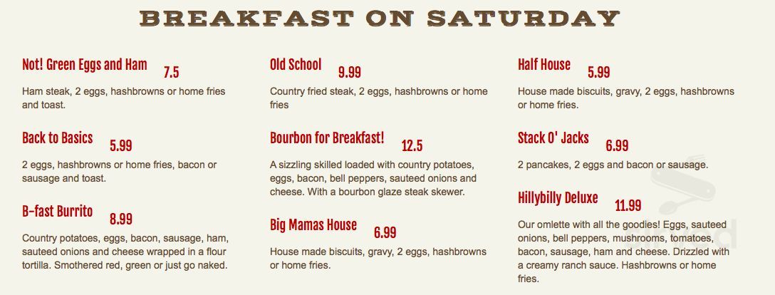 Stateline Bar & Grill breakfast menu in Dove Creek, Colorado