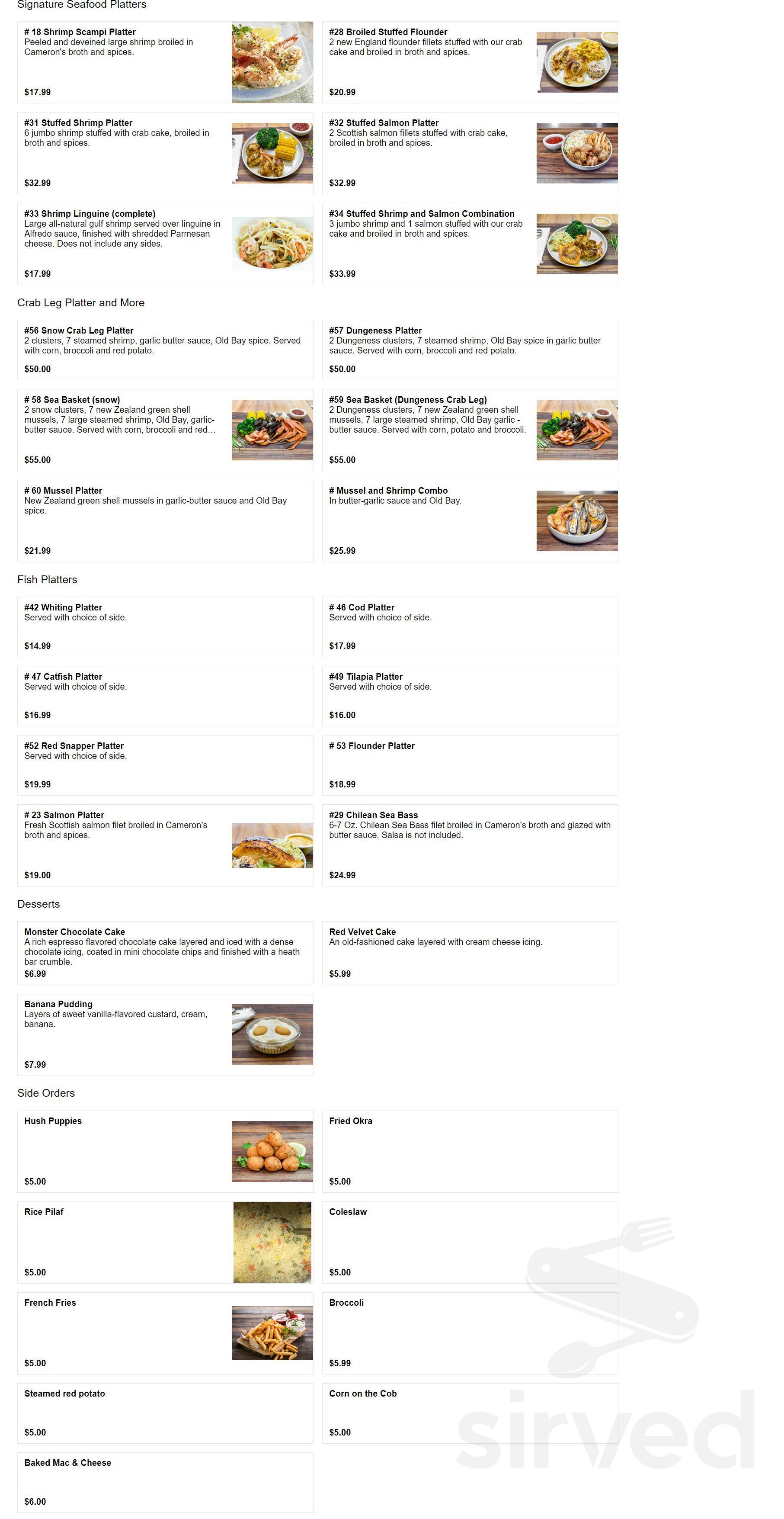 Cameron's Seafood Philly menu in Philadelphia, Pennsylvania, USA