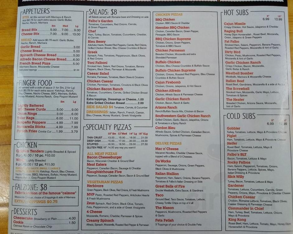 falbo bros pizzeria menu