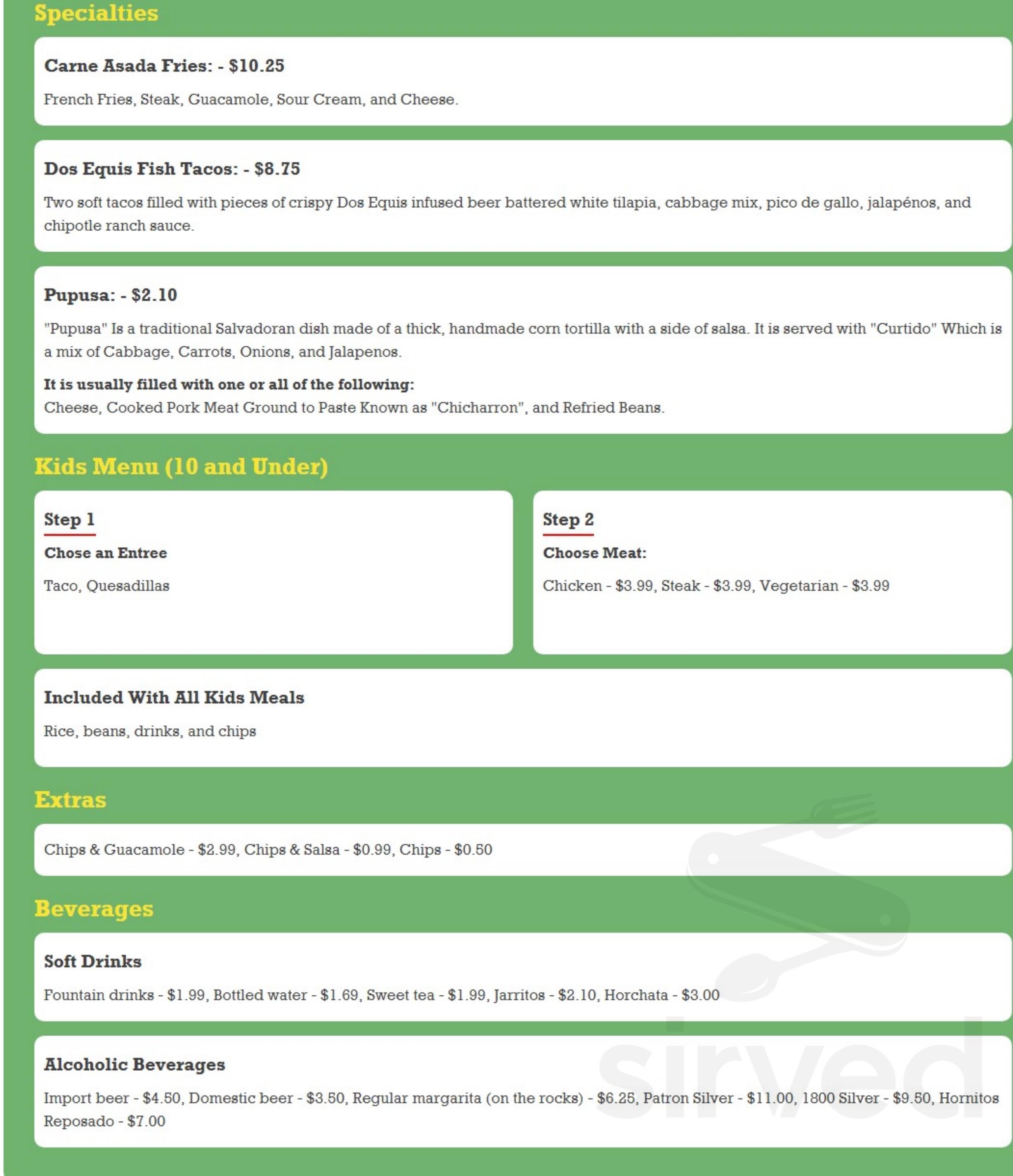 California Burritos menu in Manchester, New Hampshire, USA