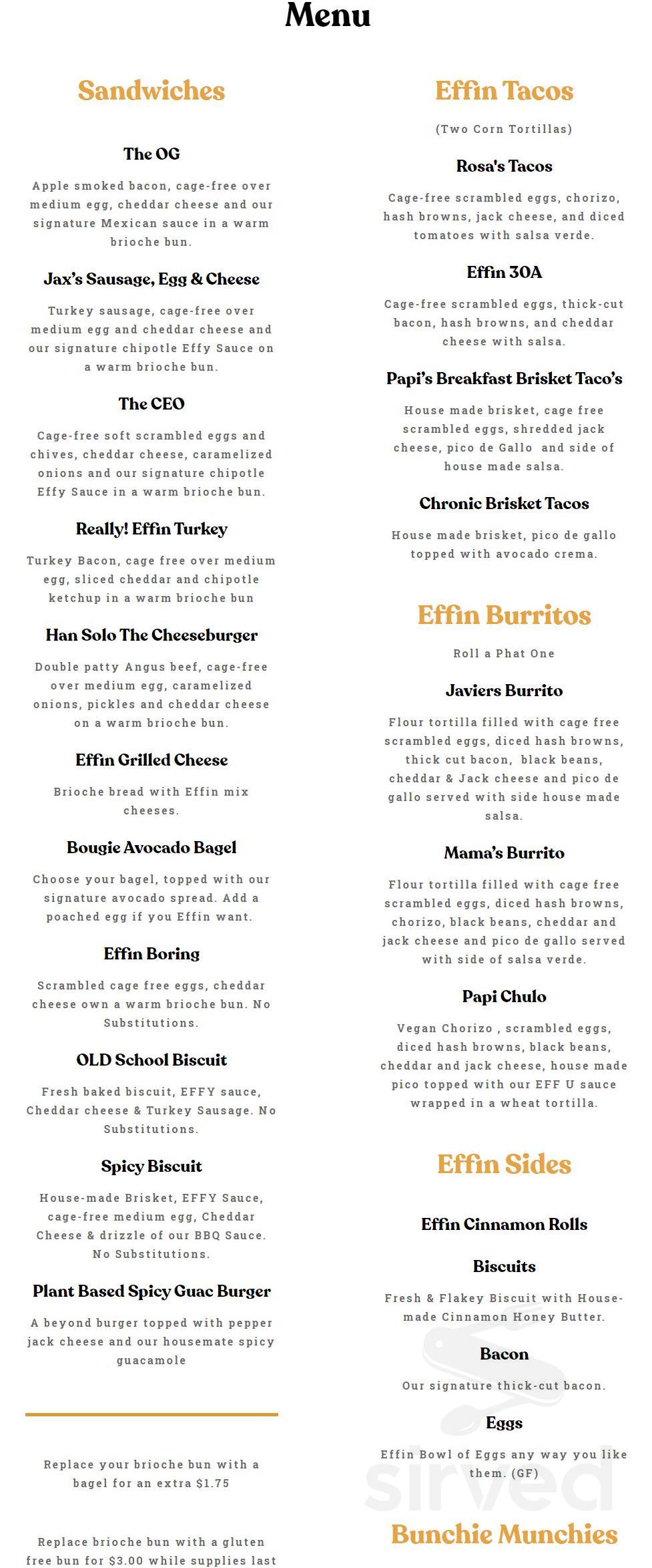 Effin Egg menu in New York, New York, USA