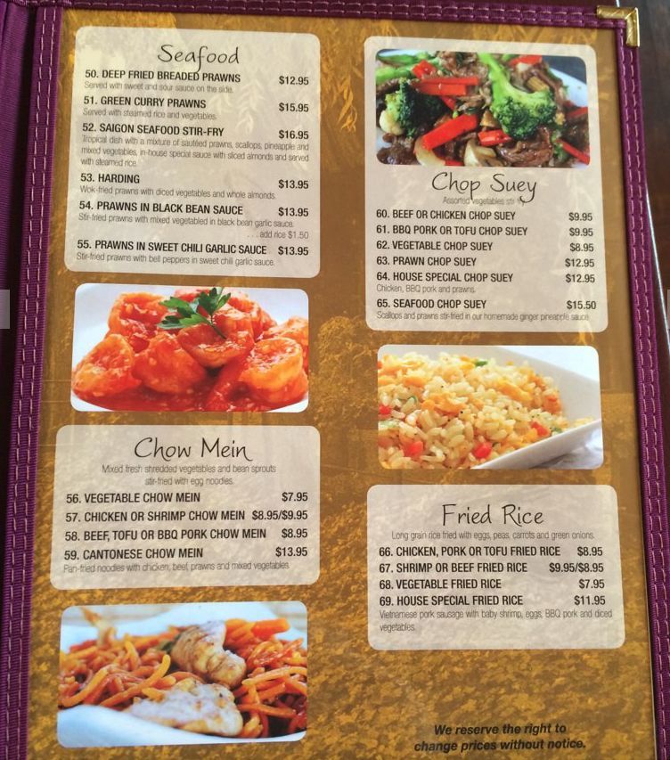 Saigon On Main menu in Penticton, British Columbia