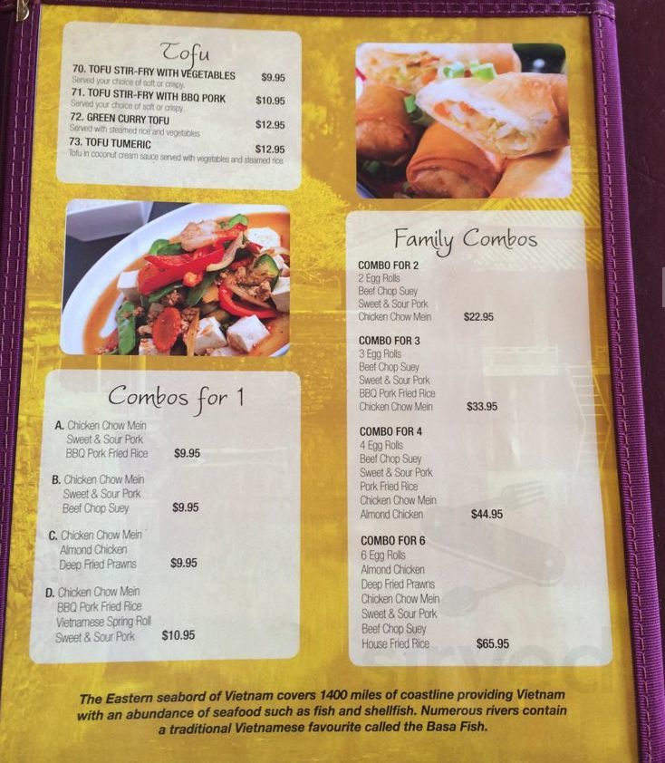 Saigon On Main menu in Penticton, British Columbia