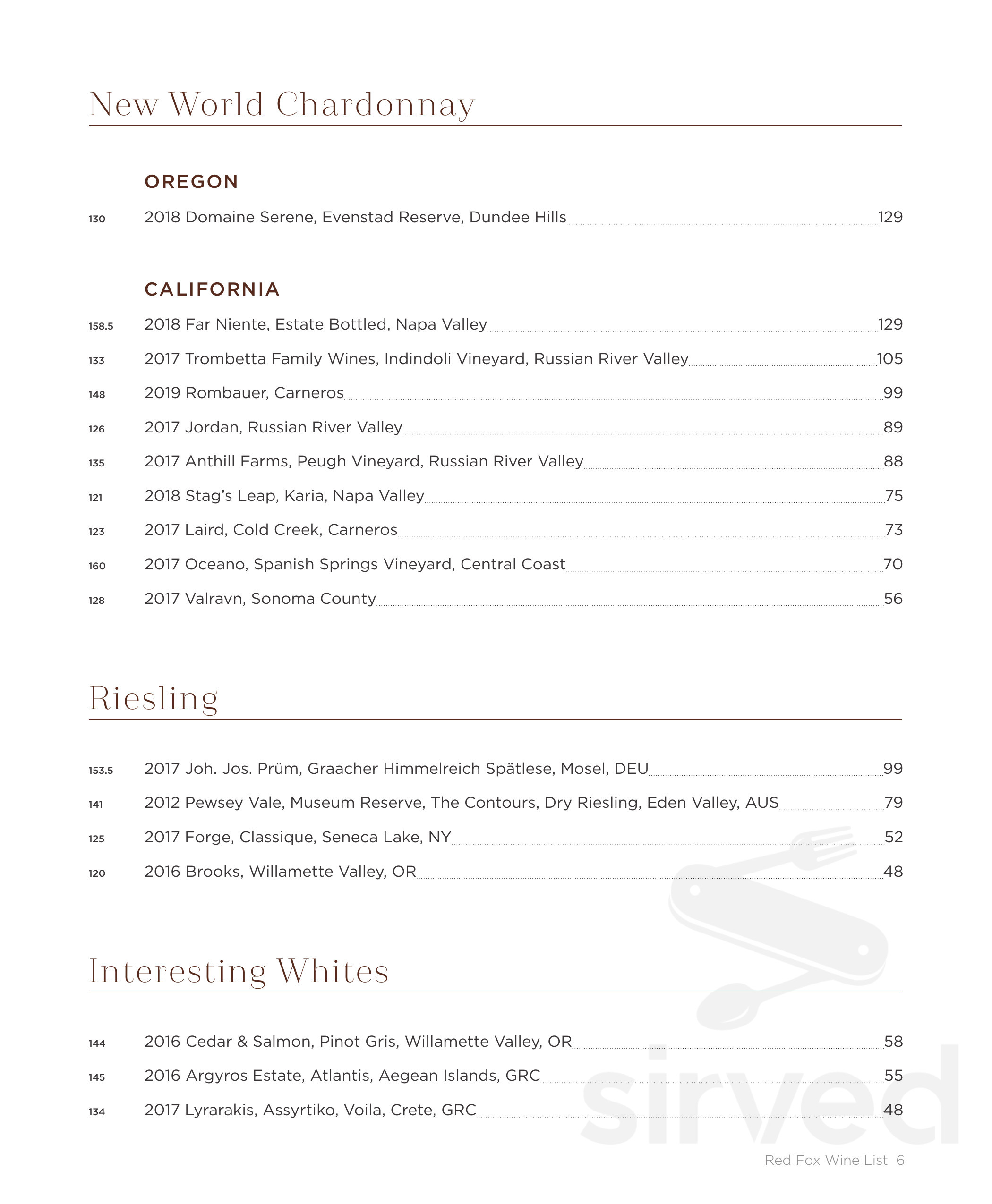 The Red Fox Inn & Tavern wine menu in Middleburg, Virginia