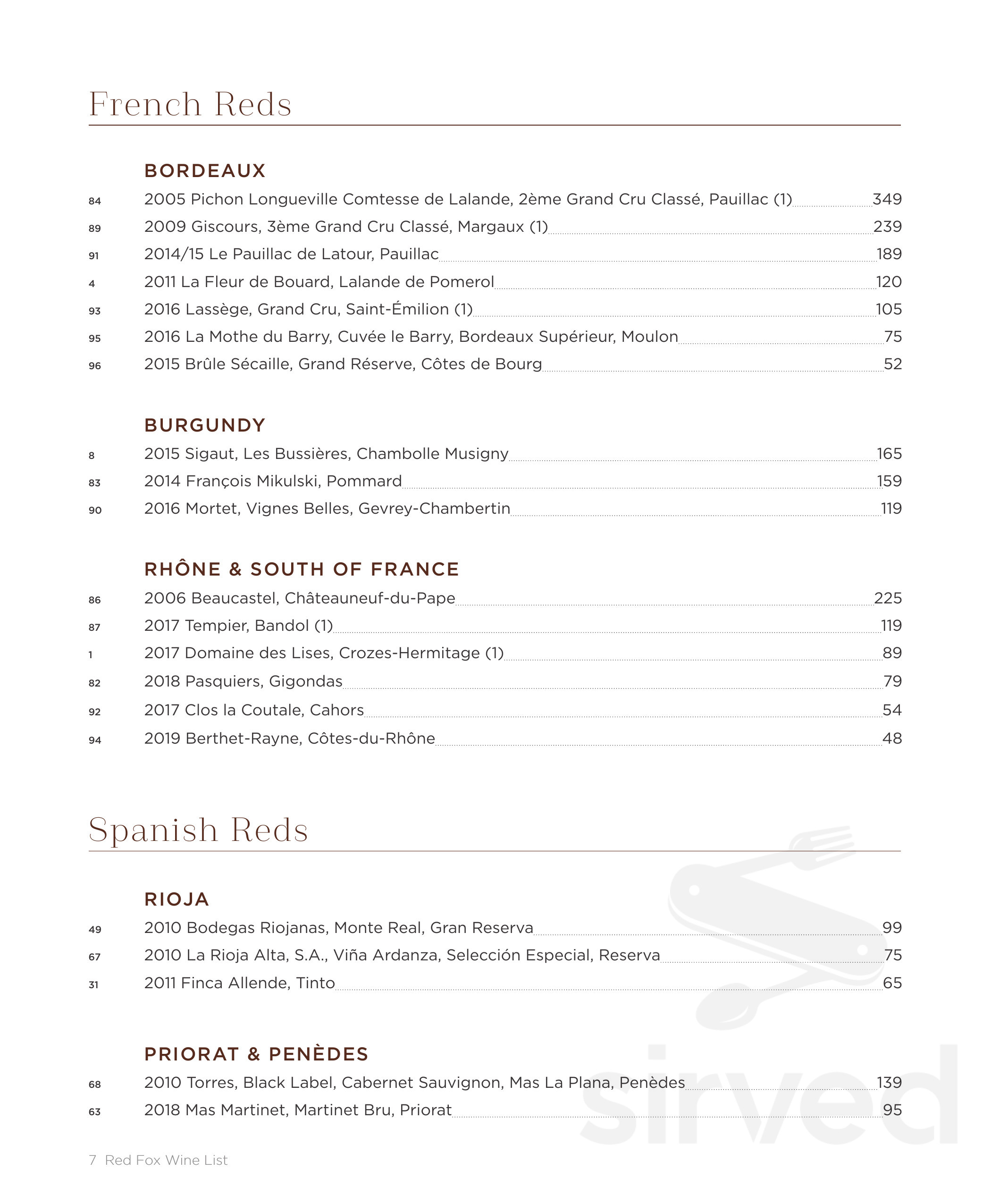 The Red Fox Inn & Tavern wine menu in Middleburg, Virginia