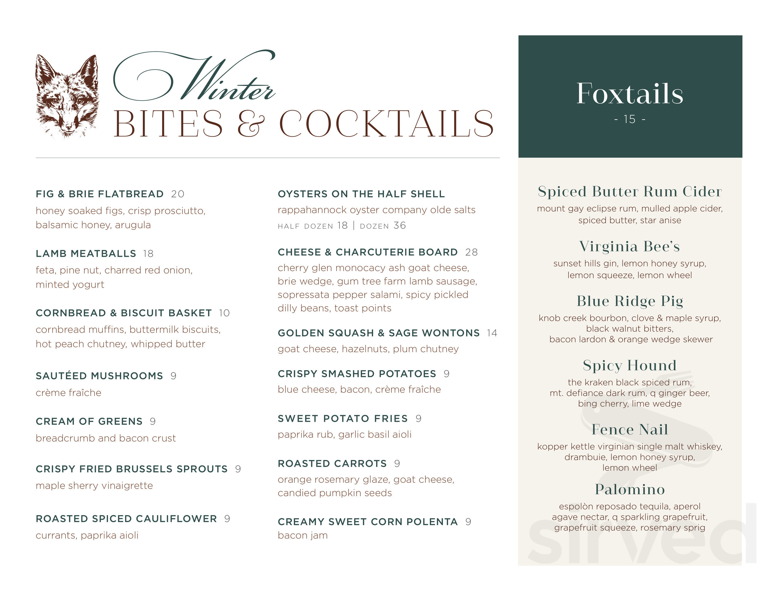 The Red Fox Inn & Tavern menu in Middleburg, Virginia
