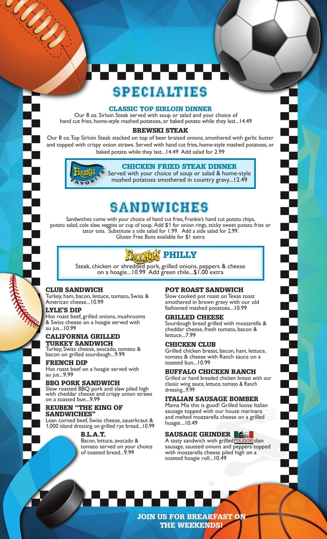 Frankie's Bar & Grill menus in Colorado Springs, Colorado, United States