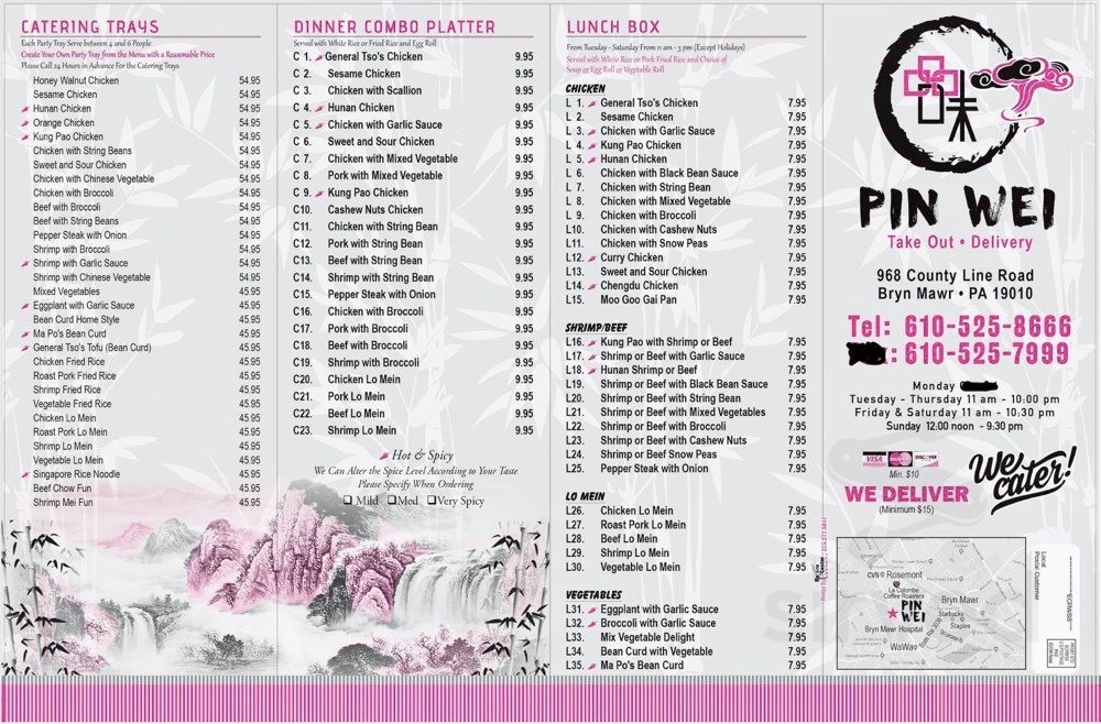 PIN WEI menu in Bryn Mawr, Pennsylvania
