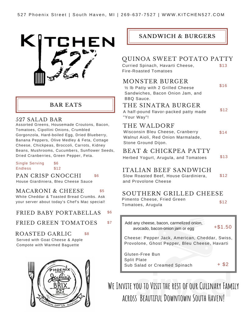 Kitchen 527 menu in South Haven, Michigan, USA