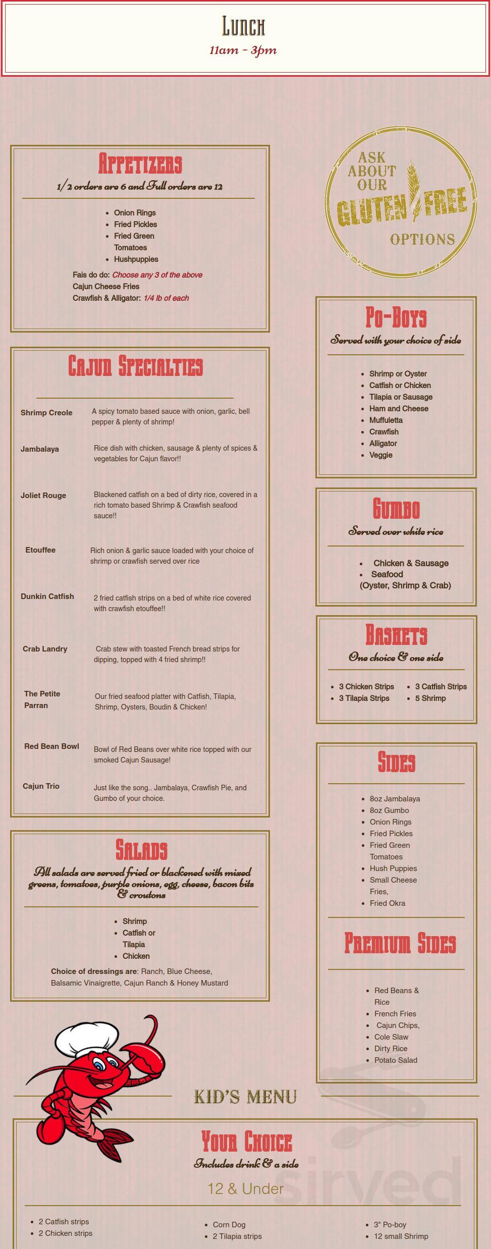 Flavors of Louisiana menu in Chandler, Arizona, USA