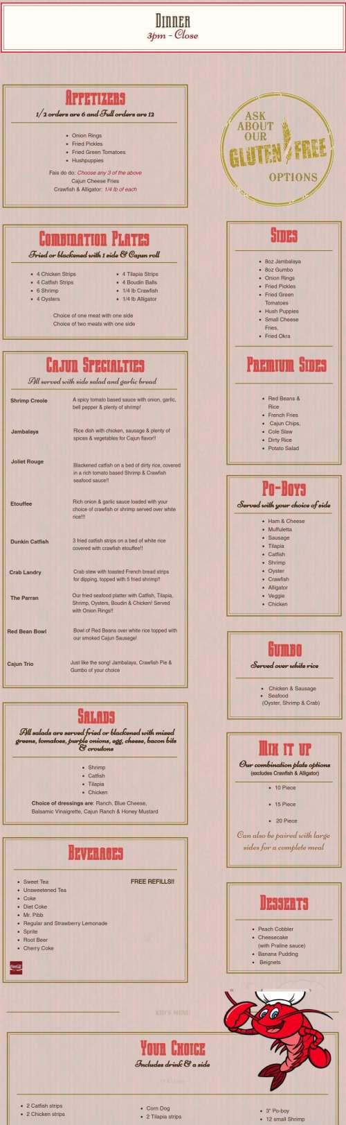 Flavors of Louisiana menu in Chandler, Arizona, USA